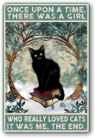 Wanghuilishop Vintage Black Cat Art โปสเตอร์ Plaque LOVEJIA Once Upon A Time มีสาวที่รักแมวป้ายโลหะดีบุกป้าย Wall Decor