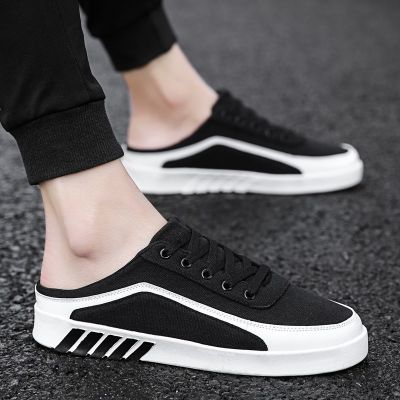 ❒ Summer Baotou half slippers mens Korean version of the trend of small white shoes personality canvas mens shoes