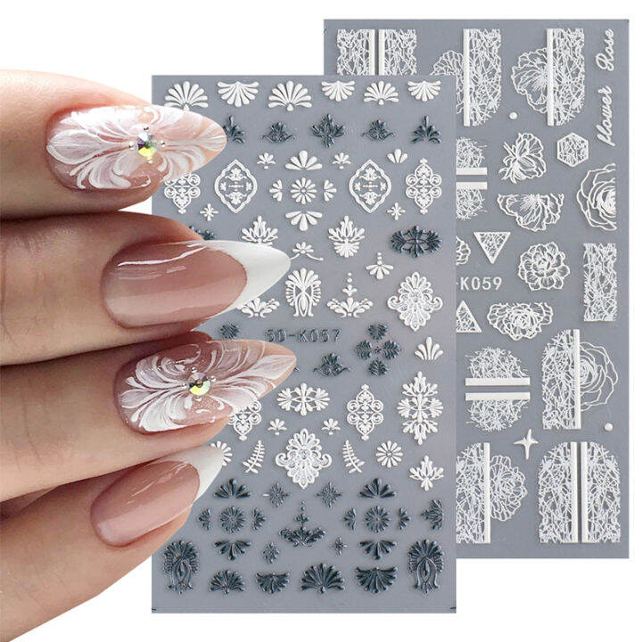 beautymalls-1-sheet-white-embossed-flower-lace-5d-sticker-decal-wedding-nail-art-designs-floral-flower-transfer-decal-japanese-geometry