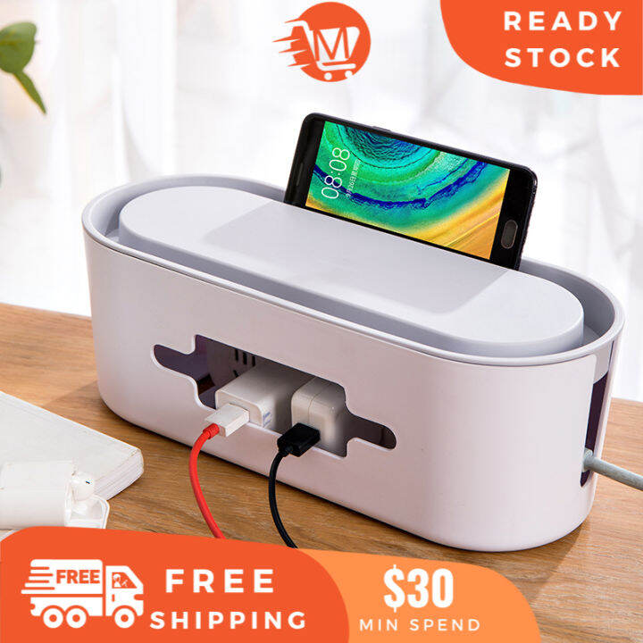 【Mixcart】 Power Strip Cable Storage Box Organizer with Smartphone