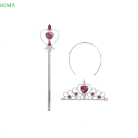 ?【Lowest price】HOMA 1ชุดคริสตัลผู้หญิง Tiara มงกุฎเจ้าหญิง + Magic Wand Girls อุปกรณ์ผม