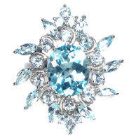 เเหวนพลอยแท้ สกายบลูโทพาส(Sky Blue Topaz) 10 x 12 mm. เงินแท้ 925 ชุบทองคำขาว ไซร์แหวน 7.75