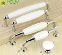 Ceramic Handle Drawer Pulls Knobs Handles Cabinet Knobs Handles Kitchen Furniture Handle Pull Knob Hardware Silver White 96 128