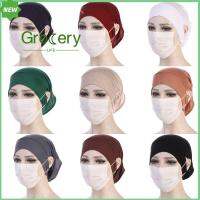 GROCERY LIFE สีทึบทึบ หมวกผ้าโพกหัว สำหรับ hijabs อุปกรณ์เสริมเสริม ฮิญาบของผู้หญิง หมวกผ้าพันคออิสลาม ใต้ฝามีรูหู หมวกคลุมฮิญาบ