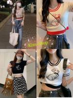 ?Kim-shop*?พร้อมส่ง*เสื้อยืดไหมพรม เสื้อครอปแขนสั้น ปักลายตามแบบ ผ้านิ่มดี งานสวยมากจ้ะ