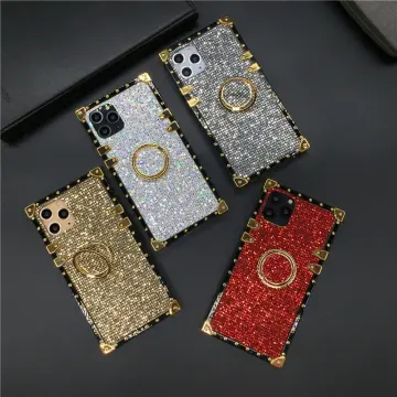 For iPhone 13 PRO 12 11 XS Max Cover Luxury Brand Black Rose Flower Glitter  Gold Square Case for Samsung Note 20 Ultra S21 Plus