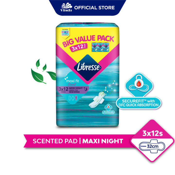 Libresse Green Tea Night Extra Long Wing 32cm (3x12s) Lazada