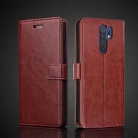 เคสหนังกระเป๋าเก็บบัตรสำหรับ Xiaomi Redmi 9 Redmi9ฝาฝาพับหนัง Pu ย้อนยุคเคสโทรศัพท์กระเป๋าสตางค์