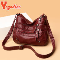 Yogodlns Vintage Shoulder Bag For Women Soft PU Leather Crossbody Bag Multifunction Messenger Bag Lady Shopping Handbag Pouch