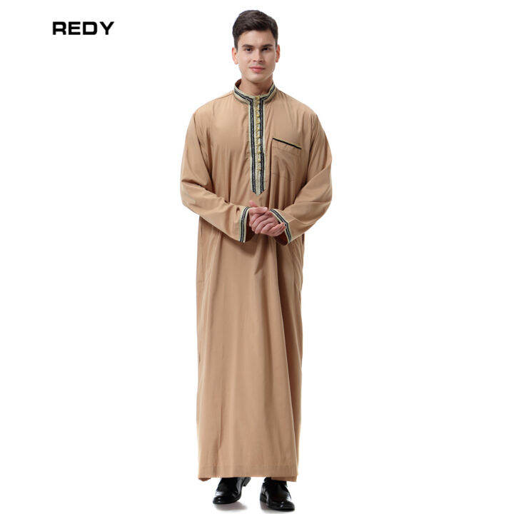 redy-men-s-thobe-kaftan-islamic-ชุดเดรสอาบายาชุดคลุมดูไบตะวันออกกลางแขนยาวซาอุดิอาหรับ