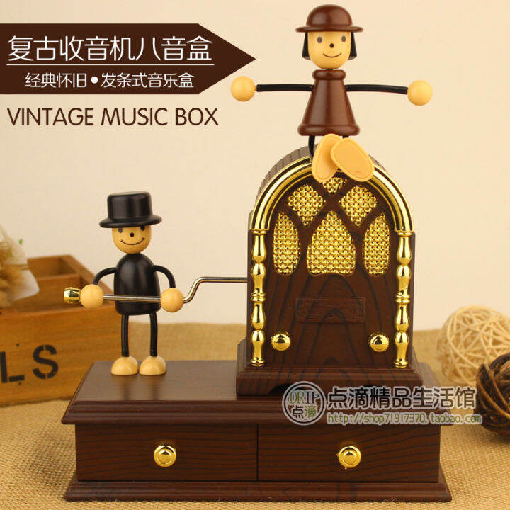 Antique Clockwork Vintage Music Box Jewelry Box Romantic Couple Puppet