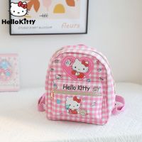 HOT★Sanrio Hello Kitty Y2k Bag Cartoon Printed Plaid Backpack Pu Leather Waterproof Mini Shoulder Bag Child School Bags Cute Handbag