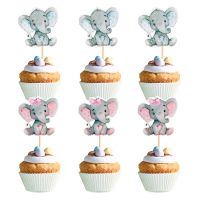 12Pcs Blue Pink Elephant Cupcake Topper Kids Birthday Party Cake Decoration Baby Shower Favors Gender Reveal Party Supplies