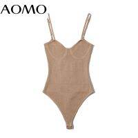 AOMO Women y Candy Color Spaghetti Adjust Bodysuit Female Knitted Bodycon Overalls Summer Knit Bodysuits 2LK1A