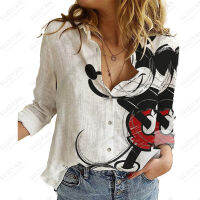 Chains Print Loose Casual Office Shirts Mickey and Friends Long-Sleeved Blous Big Size Casual Woman Shirt Blouse WomenTH