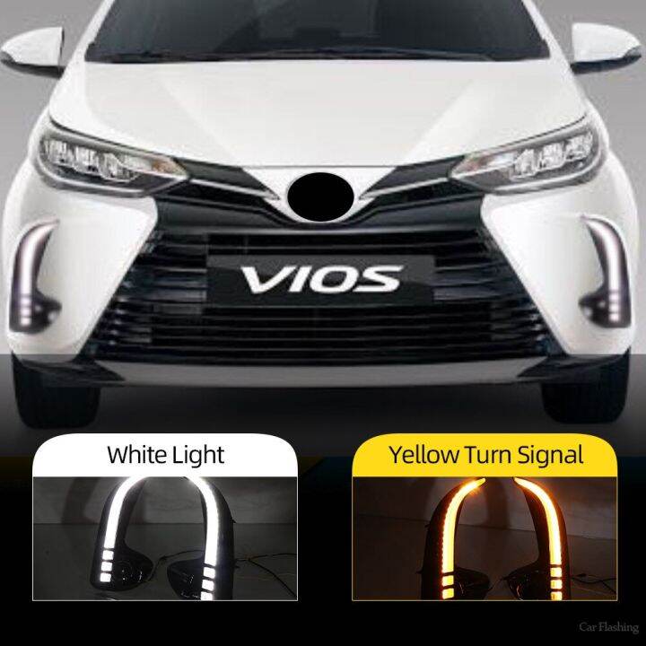 Car Flashing 2PCS LED Daytime Running Light For Toyota Yaris Vios 2020 2021 Dynamic Turn Yellow