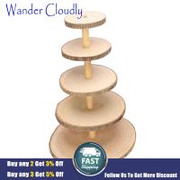 Wander Cloudly ที่วางคัพเค้กไม้4ชั้นไม้ผิวหยาบชั้นวางแท่นตั้งขนมเค้กของหวานสำหรับงานเลี้ยงนำเสนองานแต่งงาน