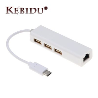 Kebidu 3ฮับ USB พอร์ต2.0ชนิด C เพื่อแลนอีเทอร์เน็ตการ์ดเน็ตเวิร์ก RJ45อะแดปเตอร์สำหรับ Macbook ThinkPad แล็ปท็อปซัมซุง USB-C Type-C Feona