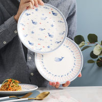 Meal General Nordic Dolphin Plate บนโต๊ะอาหารเซรามิกชุดจานชามการ์ตูนบ้านอาหารตะวันตกจานร้านอาหารจานสเต็ก ปลาโลมาจานเซรามิกสองชิ้น