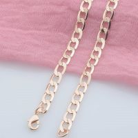 5mm Men Flat Curb Necklace Women 585 Rose Gold Color Chains RN0057