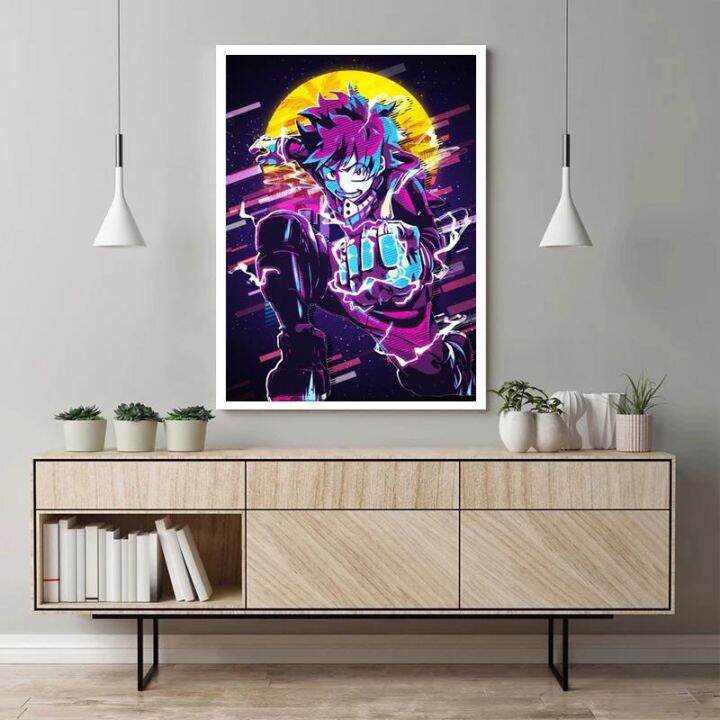 my-hero-academia-anime-โปสเตอร์-retro-neon-ตัวการ์ตูน-todoroki-deku-ภาพวาดผ้าใบภาพผนังศิลปะสำหรับตกแต่งบ้าน