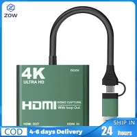 ZOW Mall การ์ดบันทึกวิดีโอ4K 30Hz Type-C Usb Loop-Out บันทึกวิดีโอเกมจับตุ๊กตาเข้ากันได้กับสวิตช์เกม