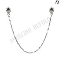 ANGELINO RUFOLO Collar Chain/Lapel Pin ดีไซน์ Skulls คอลล่าเชน โซ่คล้องปกเสื้อโรเดียมคุณภาพเยี่ยม สีเงิน