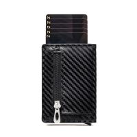 Bycobecy Custom Rfid Smart Wallet Carbon Fiber Credit Card Holder Men Leather Wallet Minimalist Wallet Coins Pocket Zipper Purse
