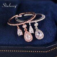 {BUSA Fashion Accessories} SINLEERY Chic Waterdrop คริสตัลจี้แหวน Rose Gold Silver สีปรับขนาดได้แหวนหมั้นสำหรับผู้หญิงเครื่องประดับ ZD1 SSH