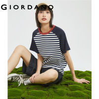 GIORDANO Women T-Shirts Contrast Color Raglan Sleeve Summer Tee Crewneck 100% Cotton Fashion Stripe Casual Tshirts 18323914