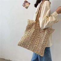 Handcrafted Woven Tote Casual Rattan Shopping Bag Handmade Straw Beach Bag Square Hollow Tote Bag Bohemian Summer Vacation Bag