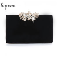 Womens Evening Clutch Bag Party Black Clutch Purse Exquisite Diamond Flower Lock Wedding Bag Velour Handbag Shoulder Bag ZD1281