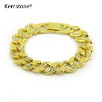 Kemstone ชุบทองสแตนเลส Rhinestone สร้อยข้อมือเก๋ไก๋สไตล์เครื่องประดับ