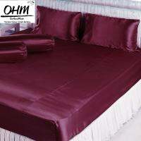 OHM ผ้าปูที่นอน ผ้าเครปซาติน 220 เส้น ขนาด 6 ฟุต 5 ชิ้น (สีแดงเลือดนก)