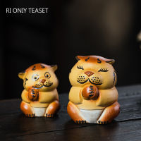 Chinese Zodiac Tiger Statue Ornaments Yixing Purple Clay Tea Pet Handmade Tea Figurine Crafts Collection Tea Set Decoration Gift