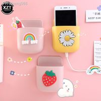 ▬ Cartoon Wall Mounted Storage Box Mobile Phone Plug Holder Stand Rack Remote Control Makeup Brush Wall Hanging Bedside Organizer