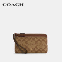 COACH กระเป๋าสตางค์ผู้หญิงรุ่น Double Zip Wallet In Signature Canvas สีครีม C5576 IME74