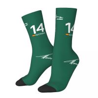 Casual 2023 Aston Martin F1 Team Football Socks Fernando Alonso 14 Polyester Crew Socks for Women Men Non-slip Socks Tights