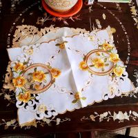 Classical Damask Fabric Embroidered Hand Hollowed Rectangular Placemats Table Mats Bedroom Study Living Room Wall Cabinet Cover