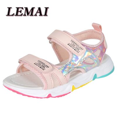 Fashion Girls Sandals Rainbow Sole Childrens Beach Shoes 2021 New Summer Kids Sandals For Girls Princess Leather Casual Shoes