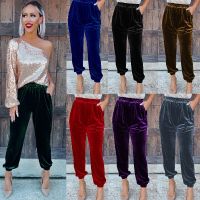 [Free ship] Cross-border independent station and the States new 2022 autumn winter womens gold velvet trousers straight-leg elastic waist casual