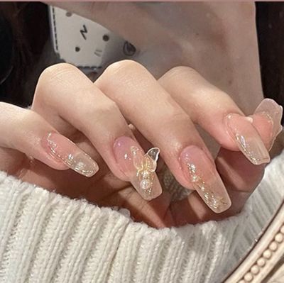 [COD] transparent pure desire to nail patch aurora gradient manicure piece fake finished product wholesale