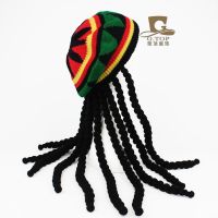 HOT★ชุดแฟนซีปาร์ตี้เครื่องแต่งกาย Hippie Beret Dreadlocks วิกผม Jamaican Rasta หมวก Bob Marley Caribbean ชุดแฟนซี Prop