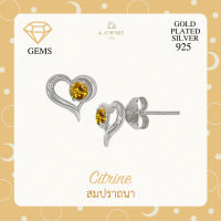 A.CEMI Citrine -November Birthstone Stud Earring พลอยแท้ ซิทริน ต่างหูพลอยแท้ ซิทริน ต่างหูเงินแท้ ชุบทอง 18K