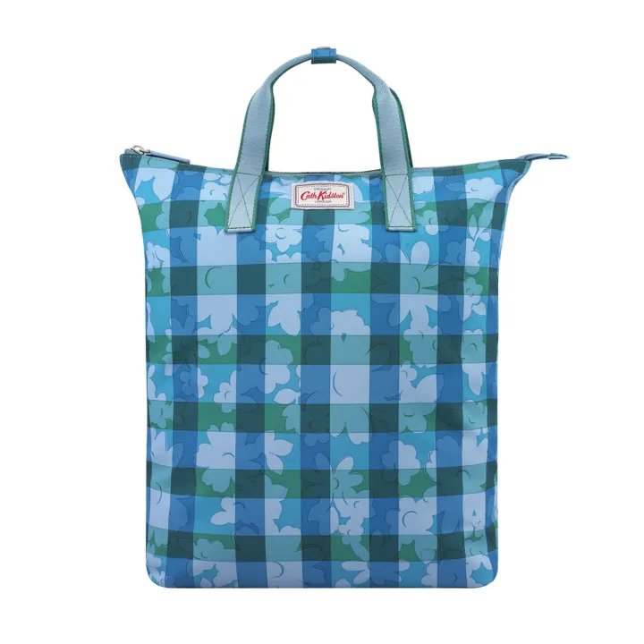 Cath Kidston Blue Grey Flower Power Gingham ZipTop Backpack Lazada.co.th