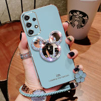 เคสโทรศัพท์สำหรับ Samsung A53 5G A23 A73 A33 A52 A52S 5G A72พร้อมกระจกและสายคล้องสั้น