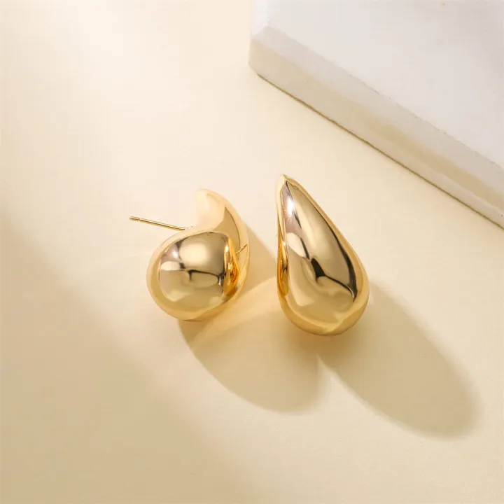 vintage-gold-plated-lightweight-chunky-dome-stainless-steel-women-dupes-ear-studs-drop-earrings-hoops