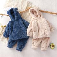 Childrens Pajamas Robe Flannel Autumn Winter Home Service Suit Boys And Girls Thick And Cute Bear Outer 2-6 Year Clothing