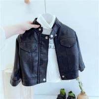 Black Leather Jacket Spring Autumn Children Boys Girls Coat 2023 New Fashion Kids Baby Clothing Casual Pu Outerwear 2-7Y