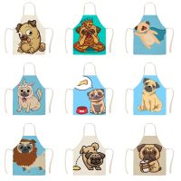 Creative Cute Pug Apron Adult Kitchen Apron Linen Printing Household Cleaning Cooking Antifouling Apron Delantal Fartuchy Chef